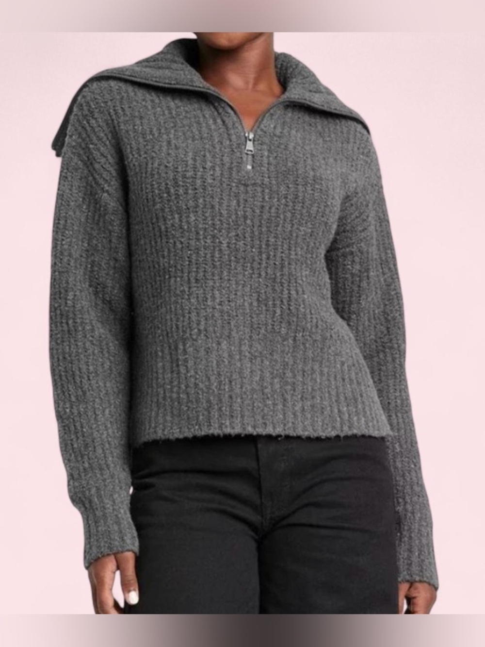 Universal Thread Gray Ribbed Half-Zip Turtleneck Sweater